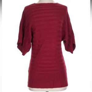 Vintage Deep Red Burgundy Dolman Batwing Knit Sweater Striped Detail Y2K